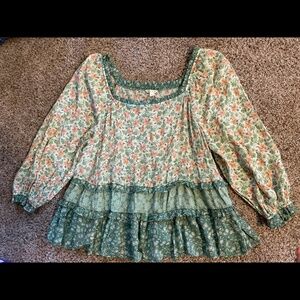 Pink & Green Flower Ruffle Shirt
